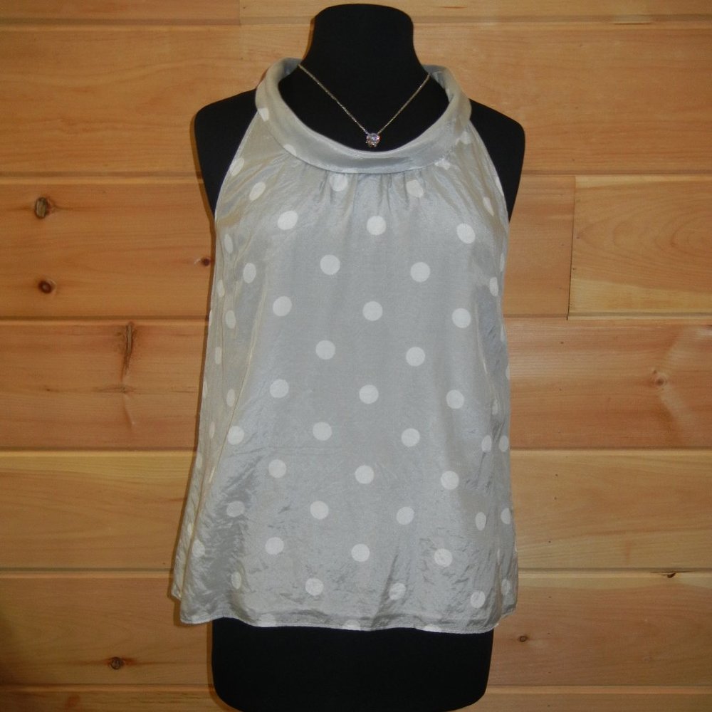 J. Crew Silk Blend Sleeveless Top Size 4 Gray with White Polka dot, Lined